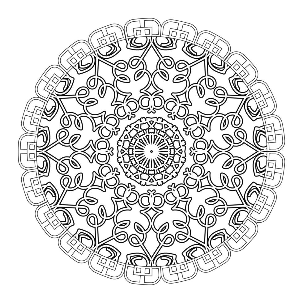 mandala blanco y negro con estampado de flores. página para colorear. vector