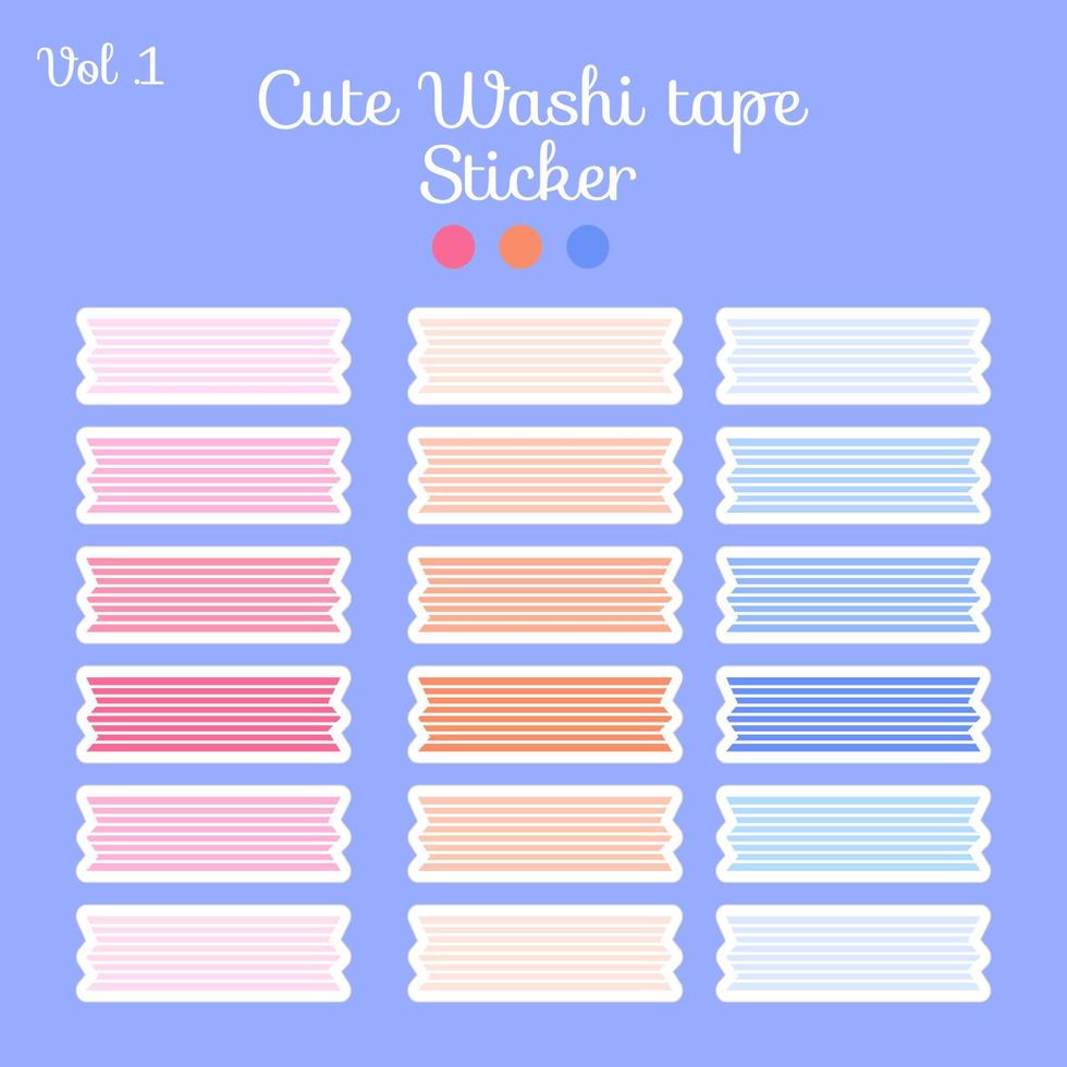 washi tape sticker with cute colorful paper collection with dot and line motif for simple journal decoration. printable stickers vector