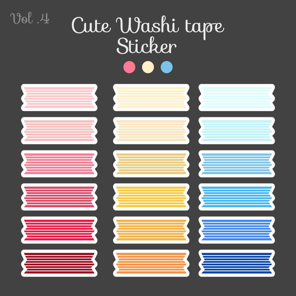 lindas pegatinas washi tape con una gran colección de colores que se pueden imprimir y vender. ilustración vectorial vector