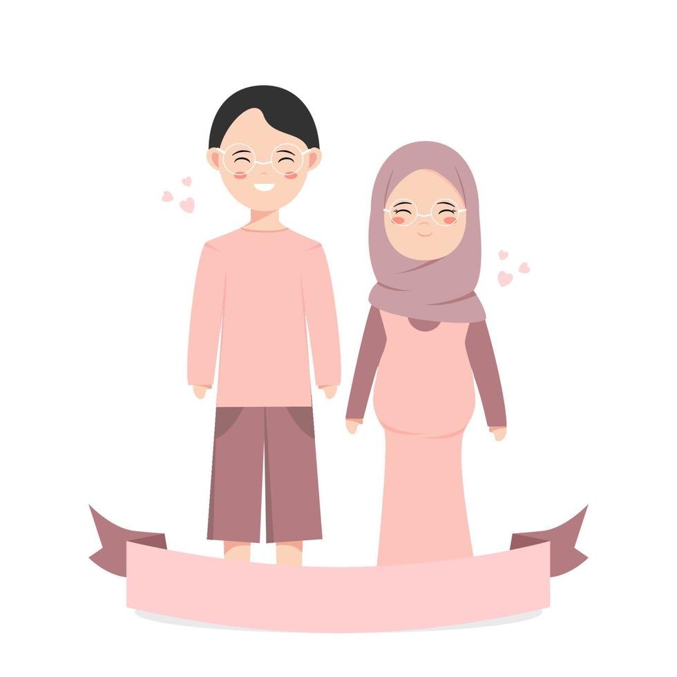 pregnant woman in hijab with her husband. Muslim pregnant women. vector illustration