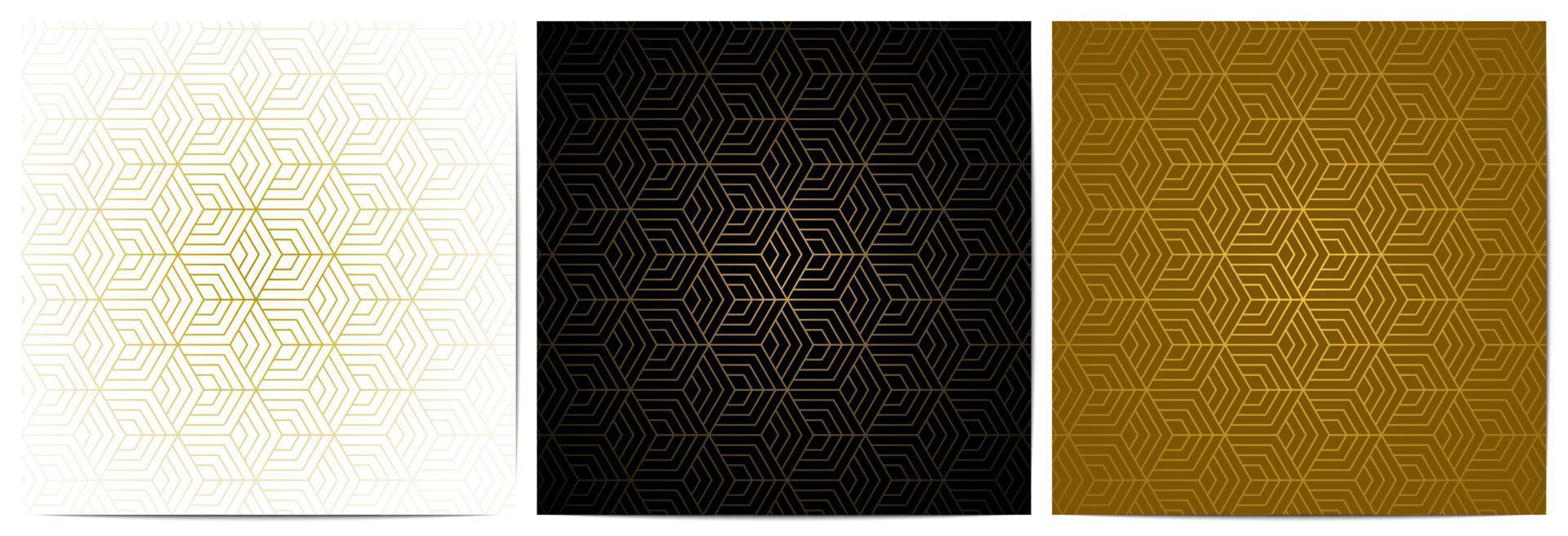 Geometric pattern with polygonal shape and diagonal gold lines vector