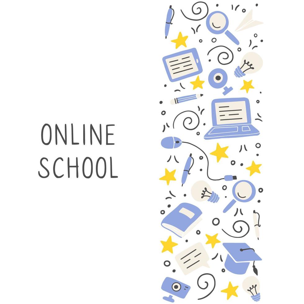 Hand drawn set of online education elements. Vector illustration.