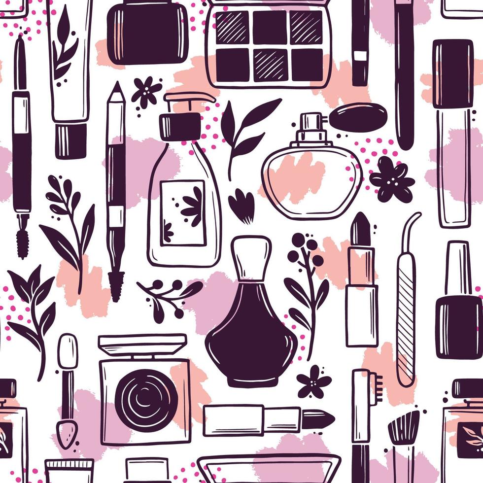 Hand drawn seamless pattern of makeup vector