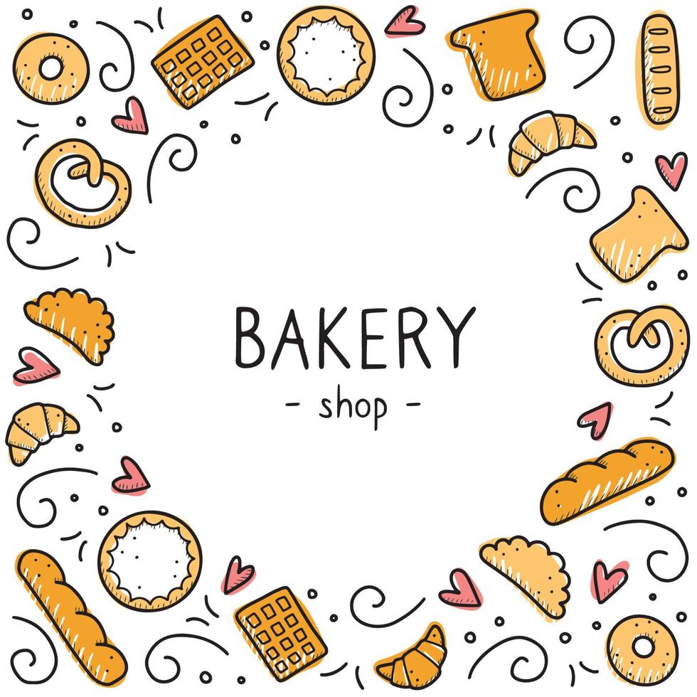 Hand drawn set of bakery and baking elements. Vector illustration.