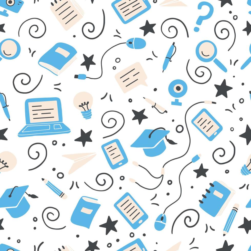 Hand drawn seamless pattern of online education elements. Vector. vector