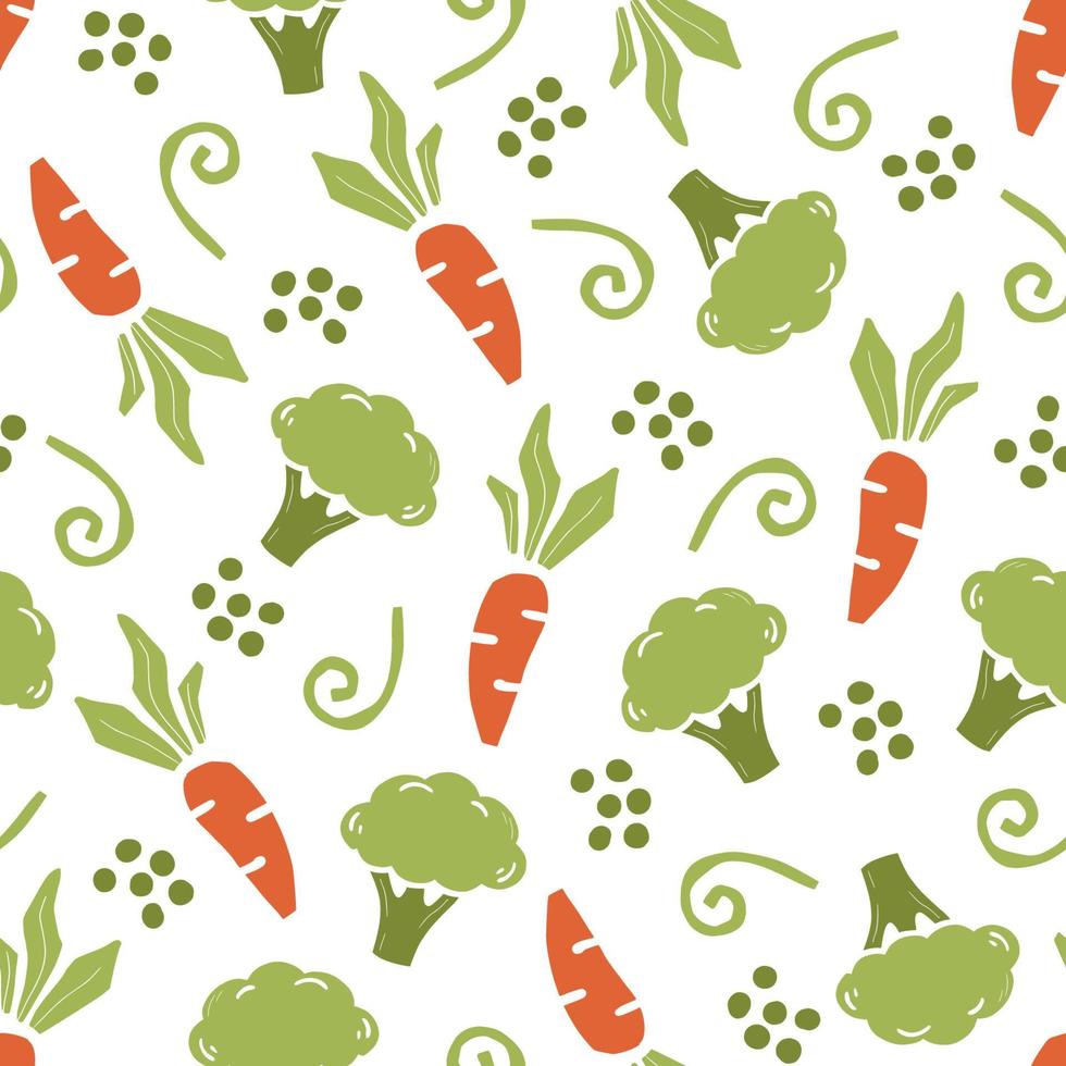 seamless pattern of simple broccoli, carrot vector