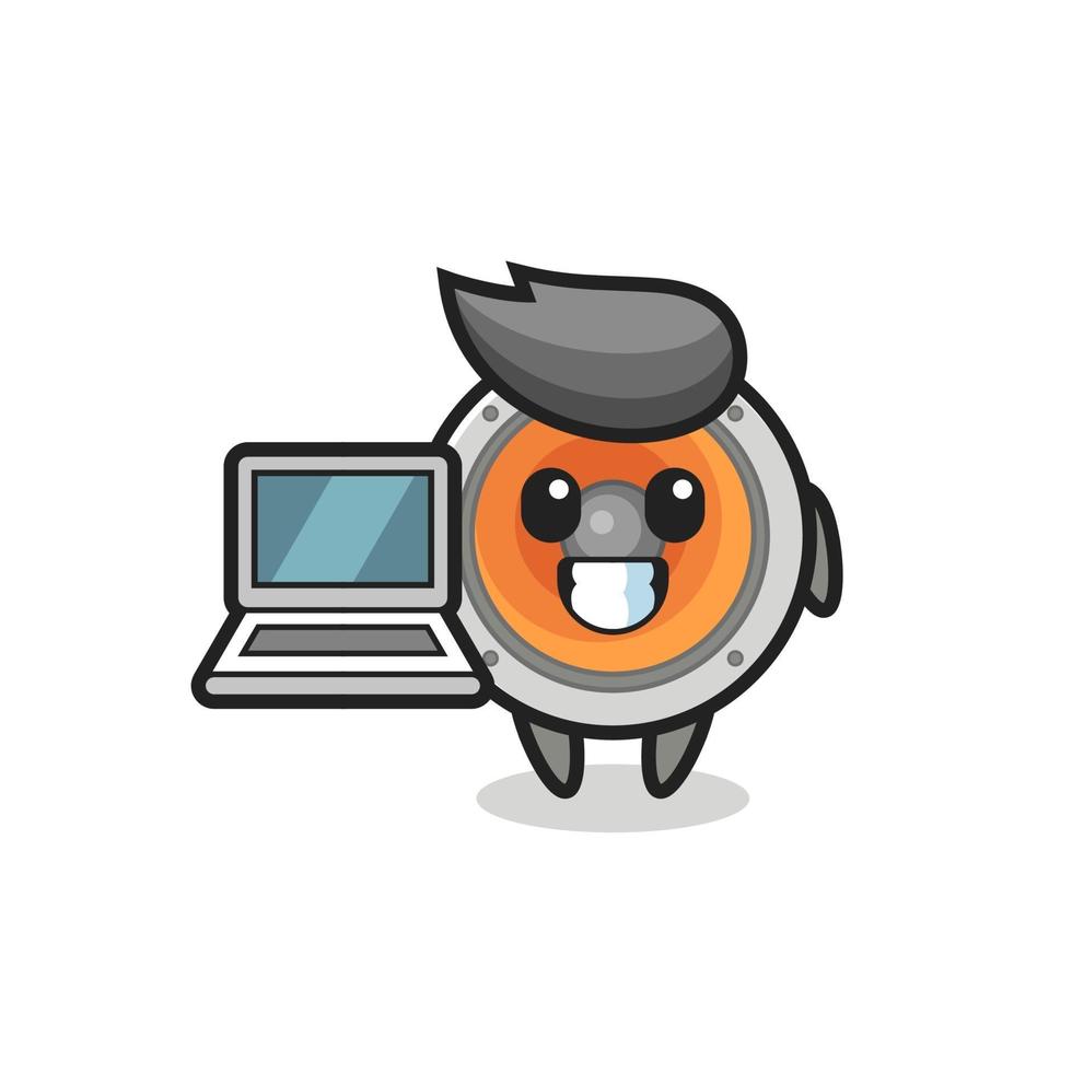 Mascot Illustration of loudspeaker with a laptop vector