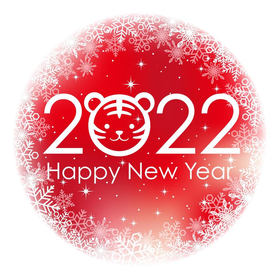 The Year 2022, Year Of The Tiger,  New Years Red Round Greeting Symbol With Snowflakes. Vector Illustration Isolated On A White Background.