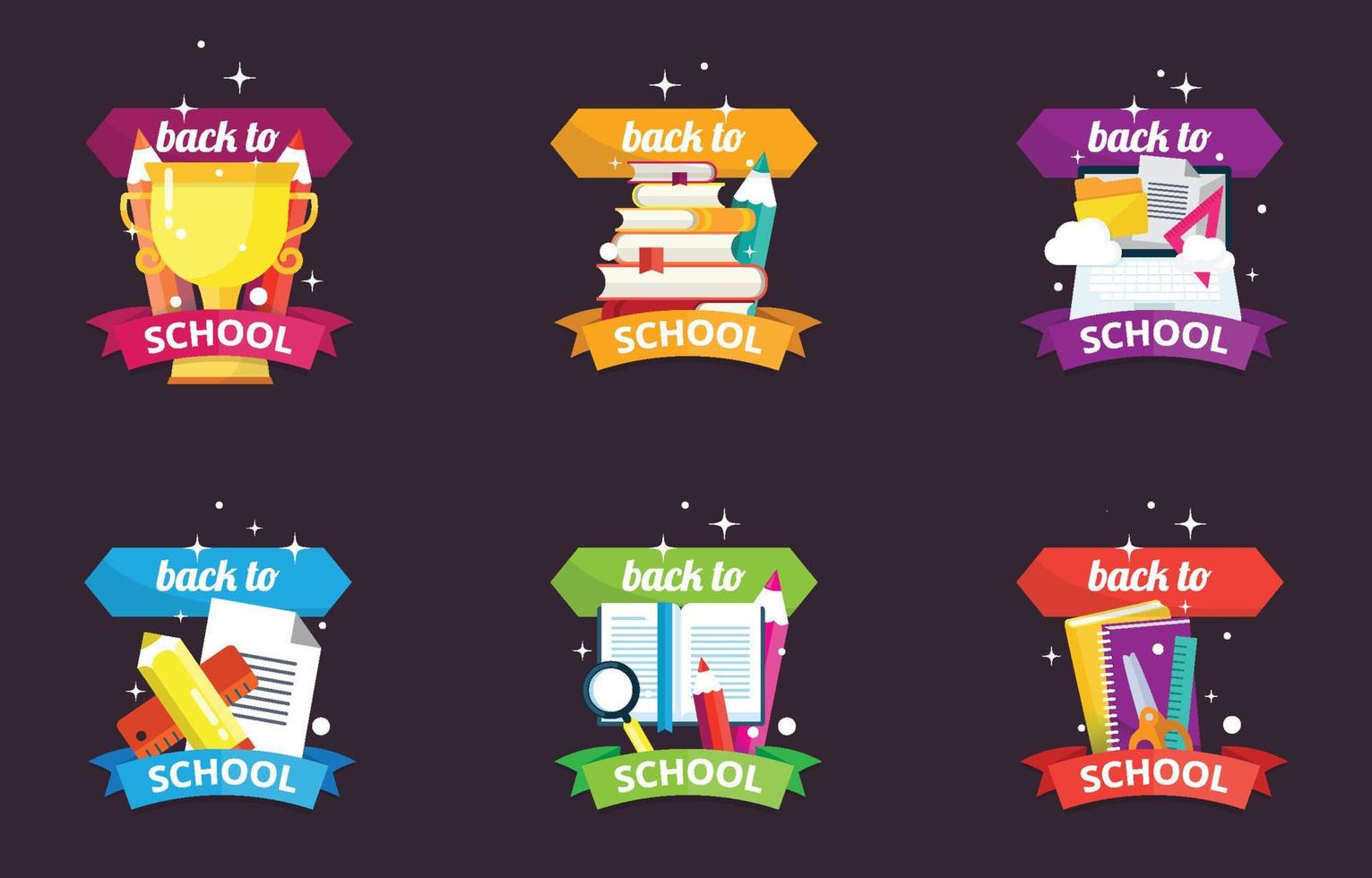 Regreso a la escuela conjunto de insignias de iconos vector