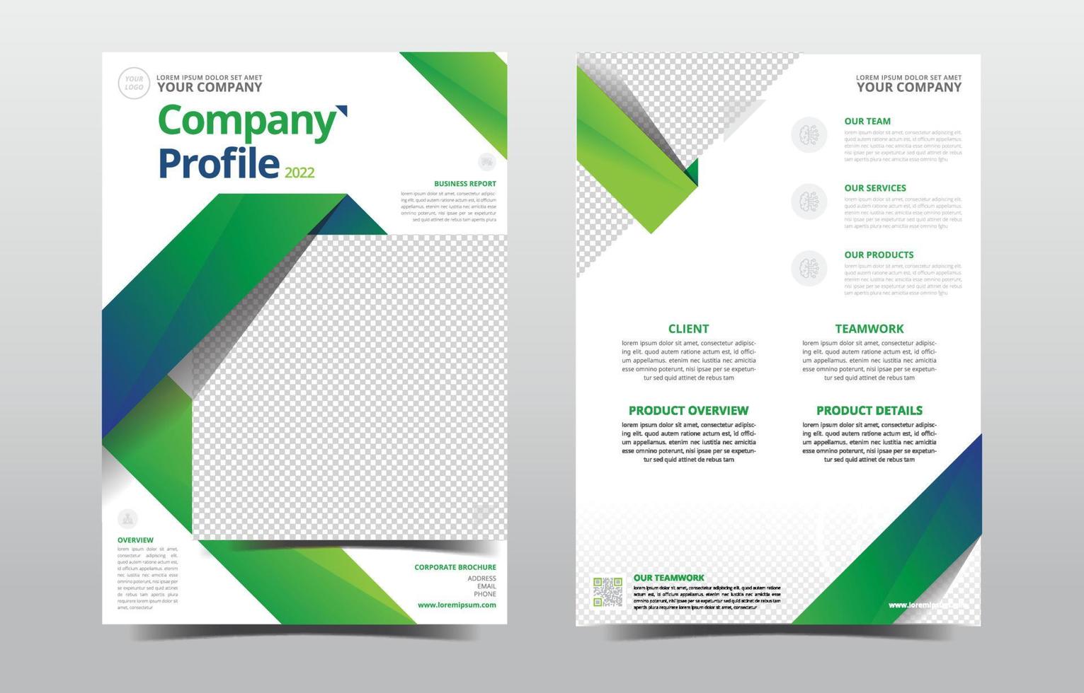 Company Profile Template Green and Blue Shapes vector