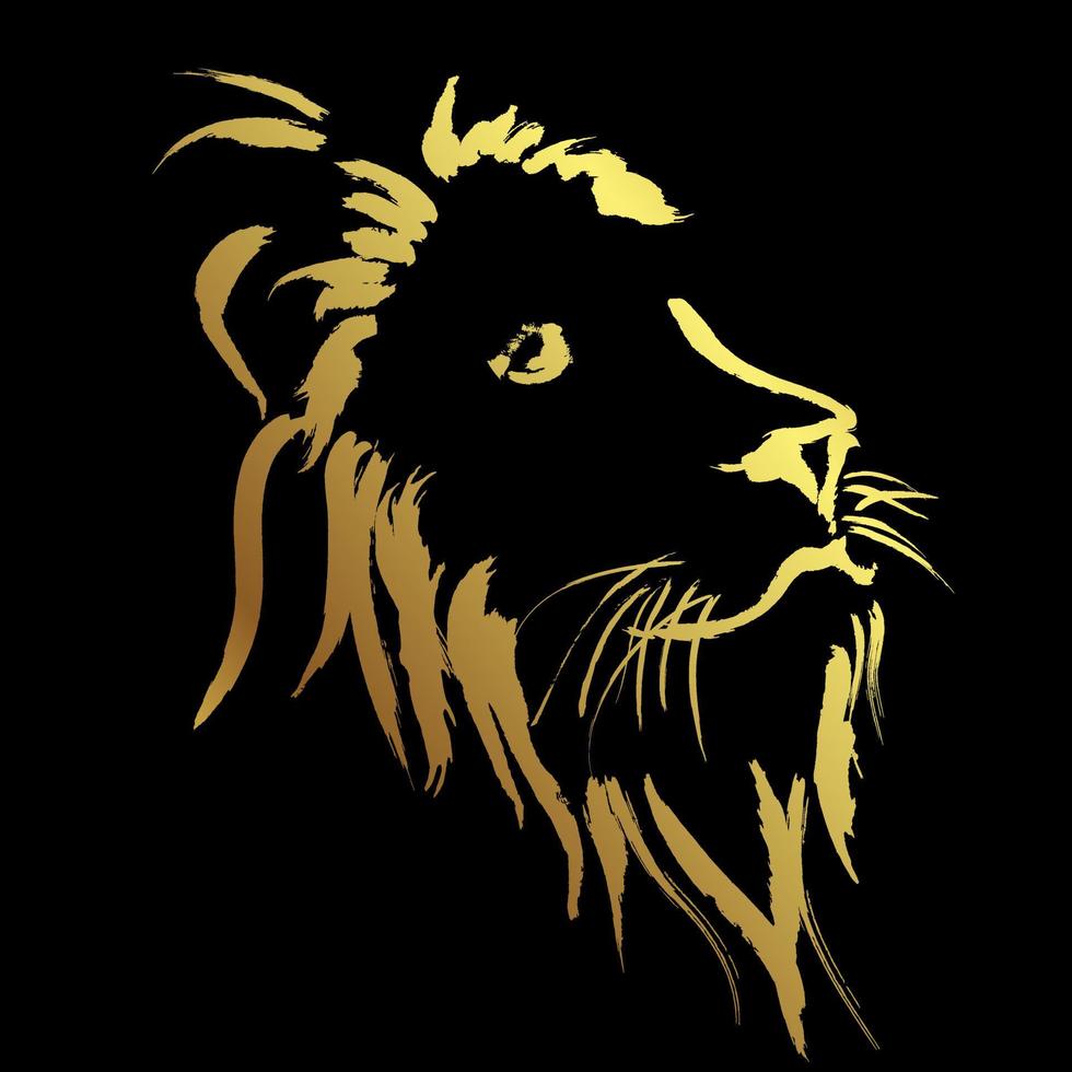Lion face with painting golden brush paint vector