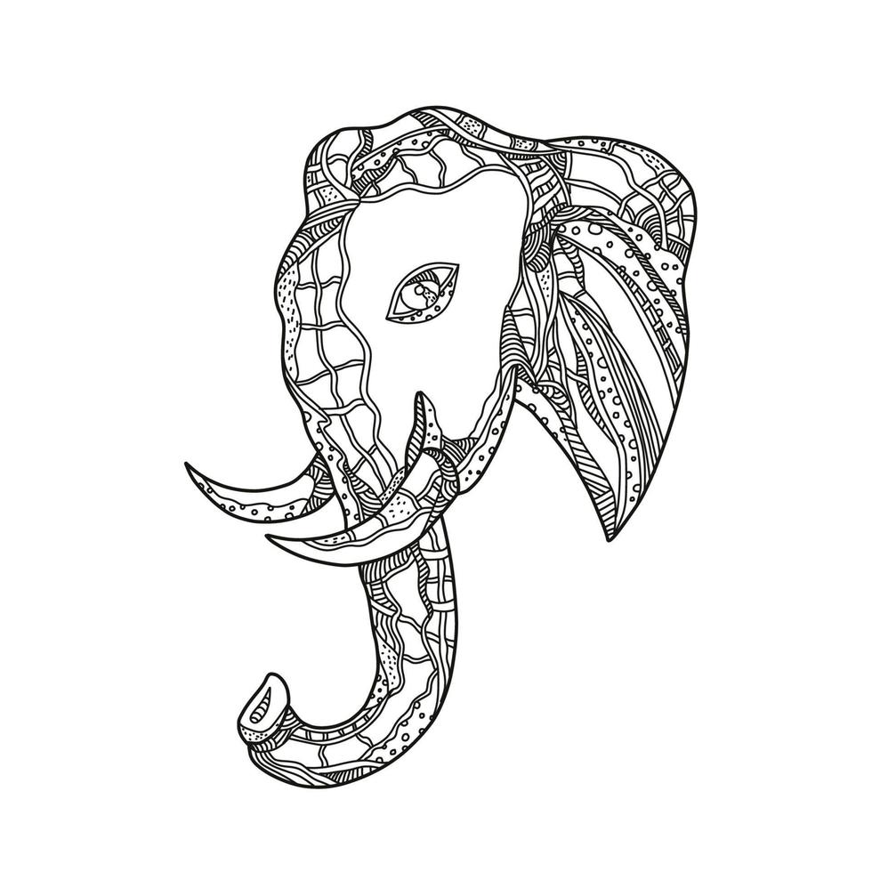 Bull Elephant head  doodle art vector