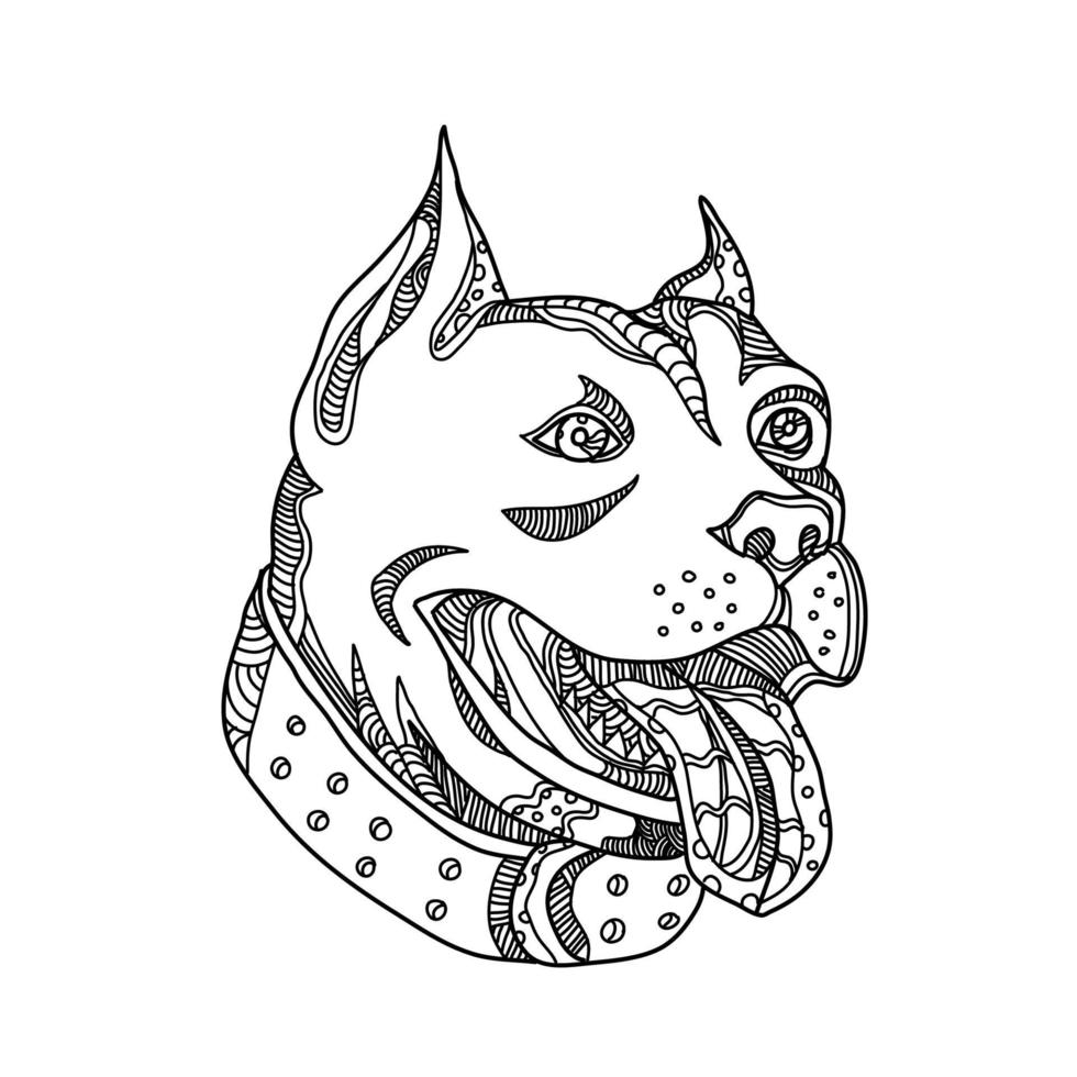 arte del doodle de la cabeza de pitbull vector