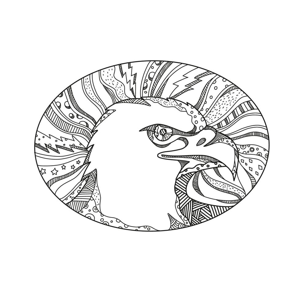 águila calva, cabeza, lado, garabato, arte vector
