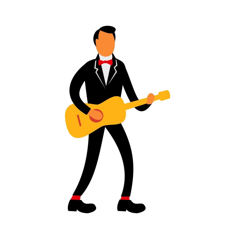 hombre tocando la guitarra de pie retro vector