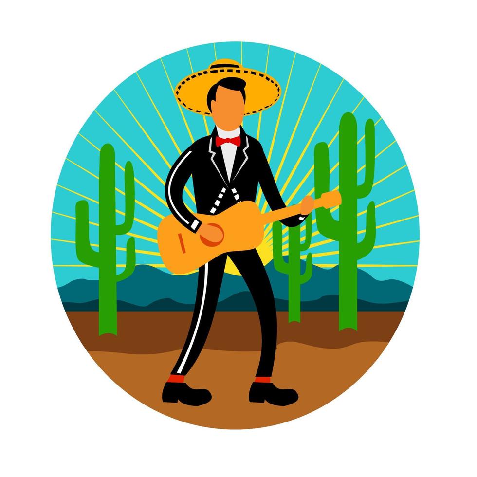 mariachi mexicano en círculo del desierto retro vector