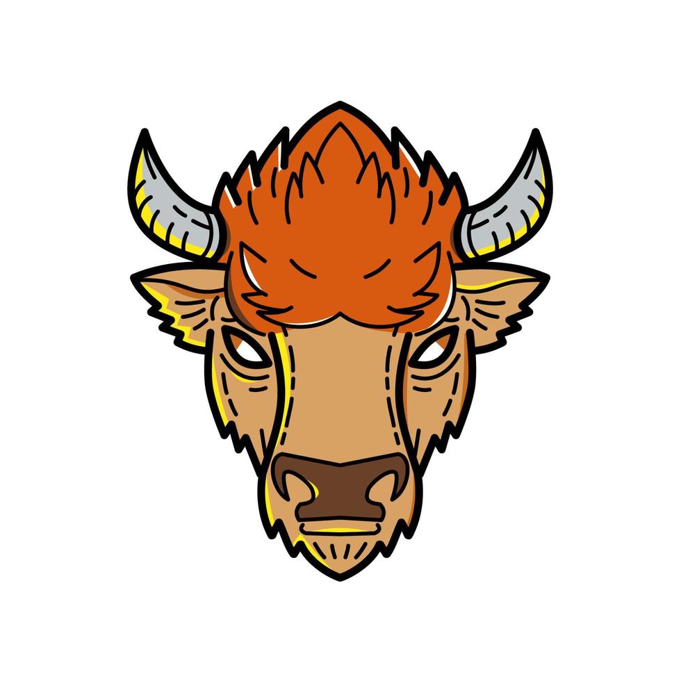 European Bison Mono Line Art vector