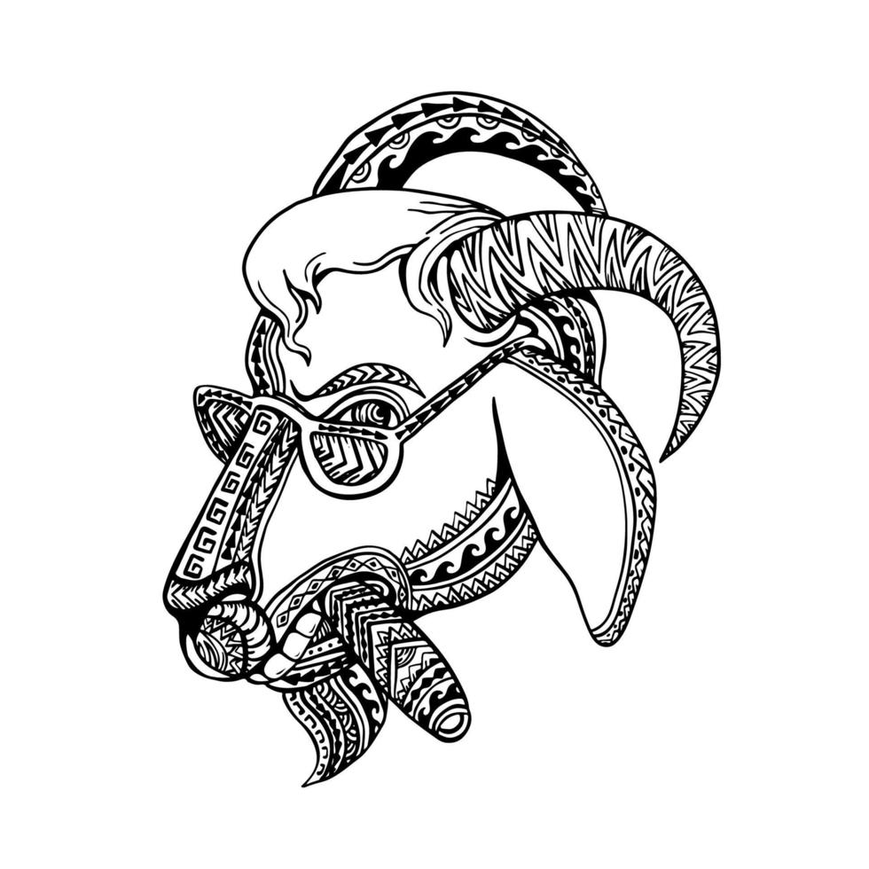 Goat Cigar Tribal Tattoo Style vector