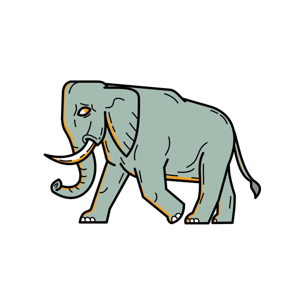 elefante africano caminando mono line art vector