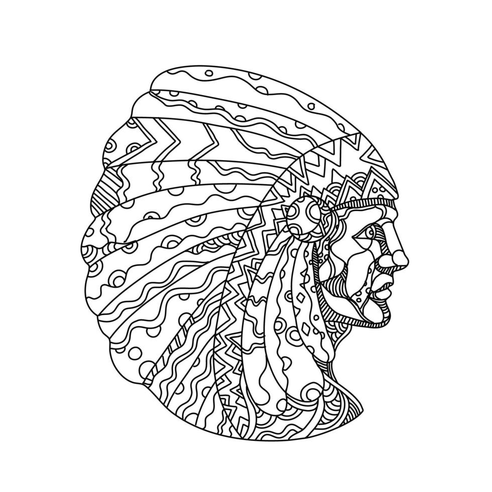 native american indian chief doodle vector