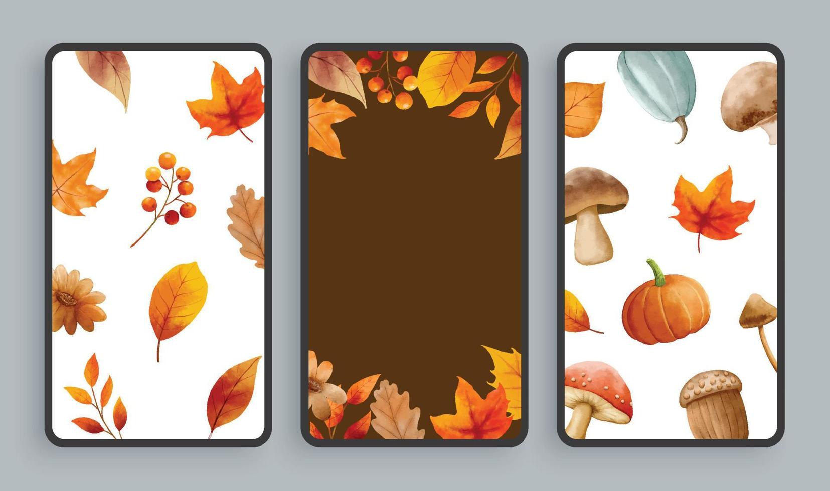 Autumn mobile screen background. Abstract smartphone background template watercolor style. vector