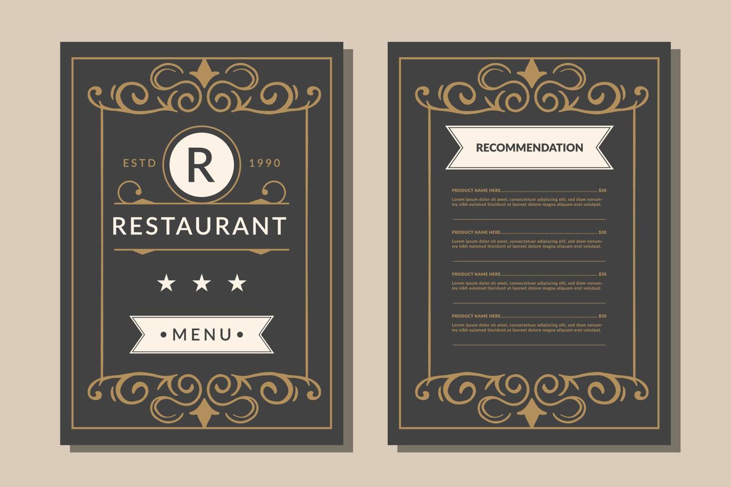 diseño de menú vectorial para el restaurante con un borde vintage vector