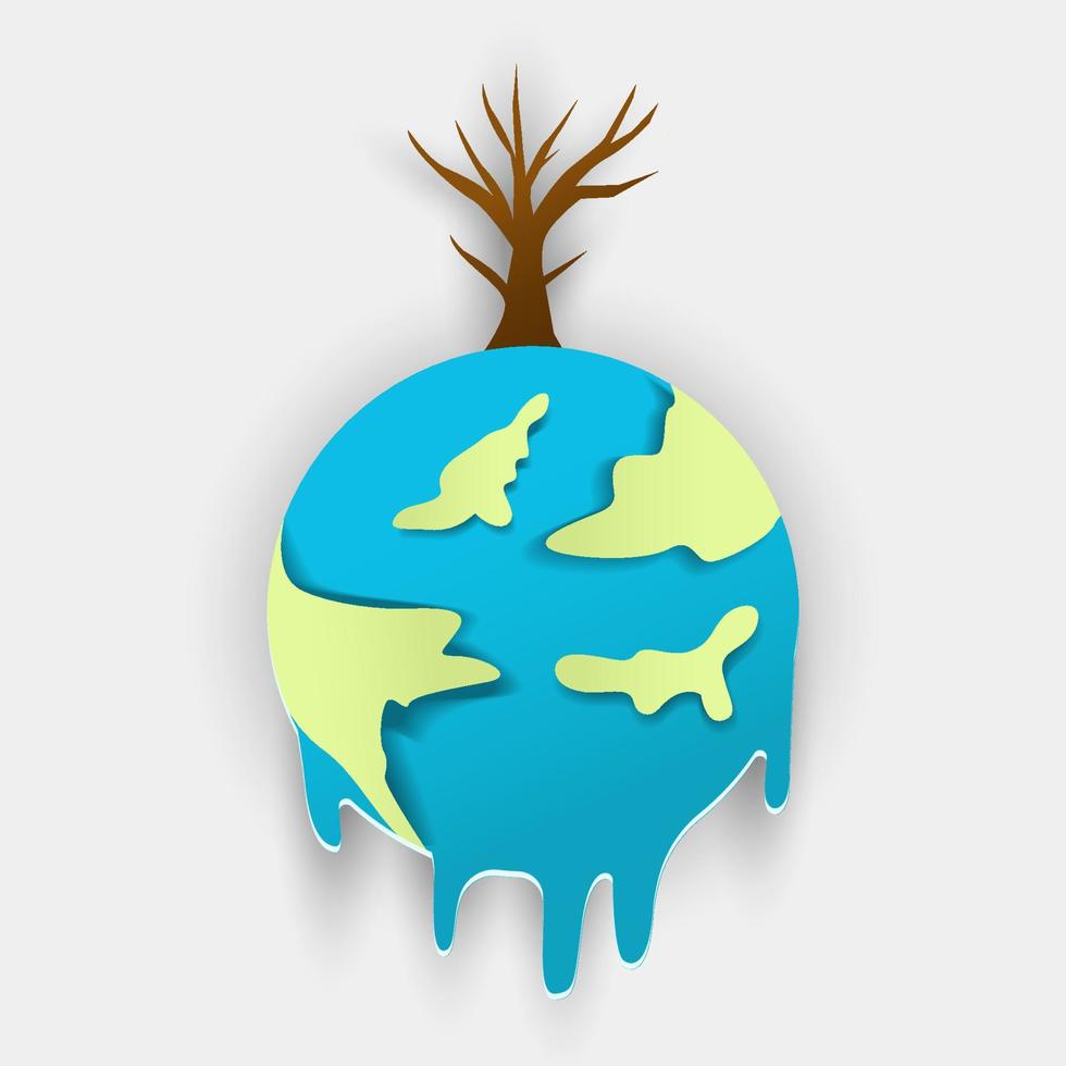 climate change concept, illustration melted earth in paper art cut style vector