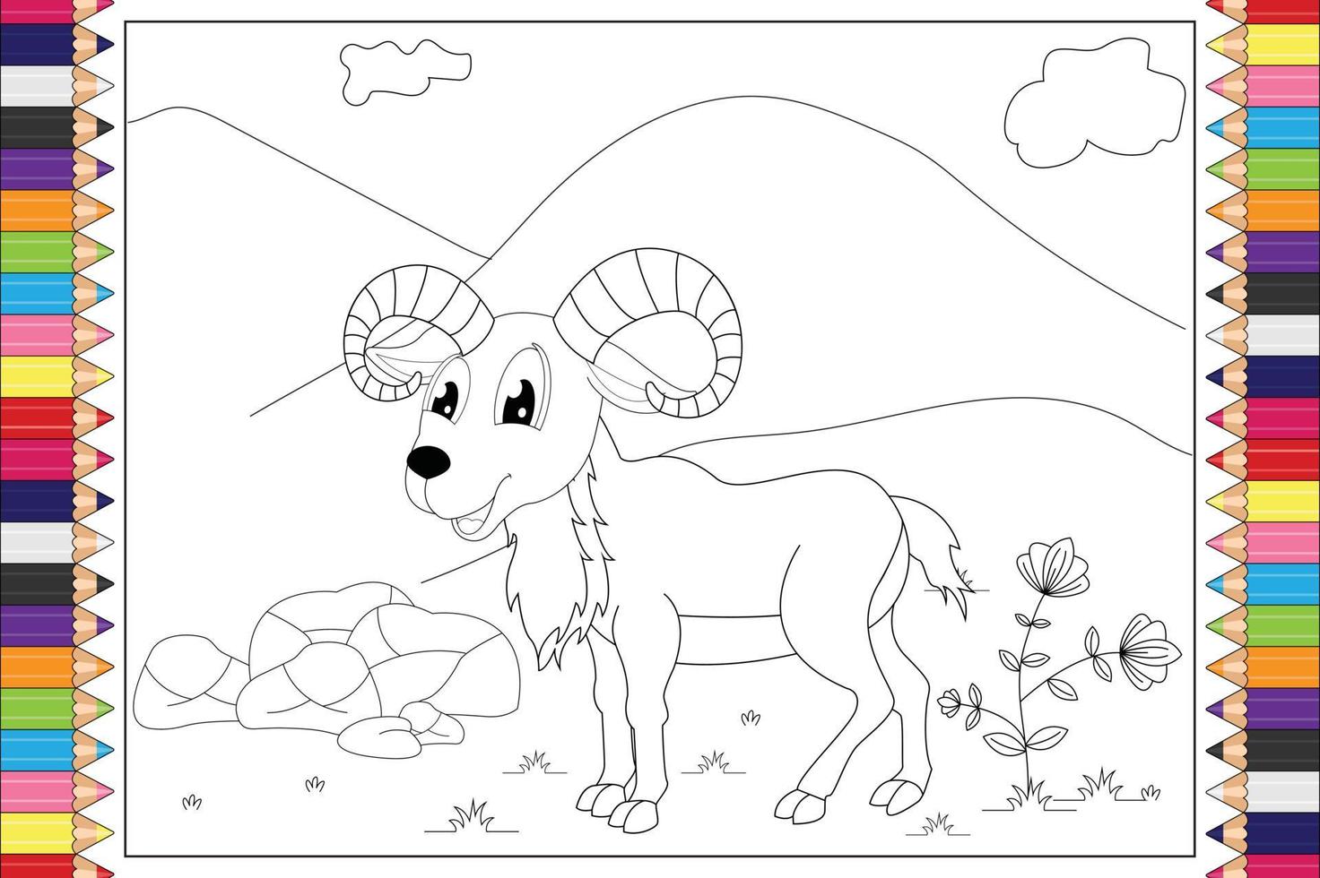 coloring urial animal cartoon for kids vector