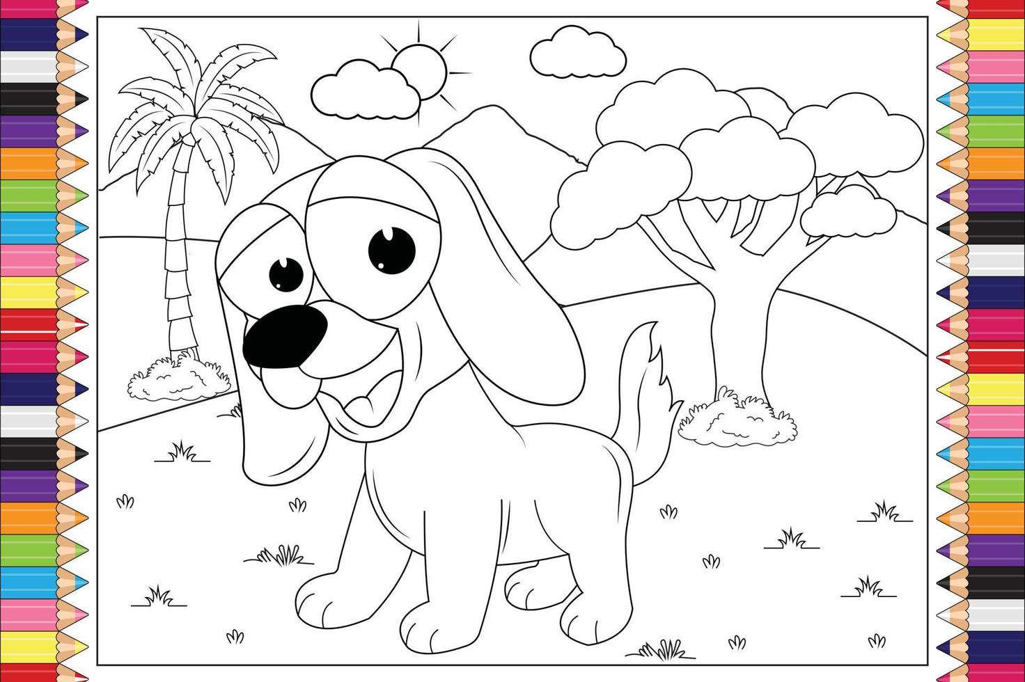 Dibujos animados de animales de perro para colorear para niños vector