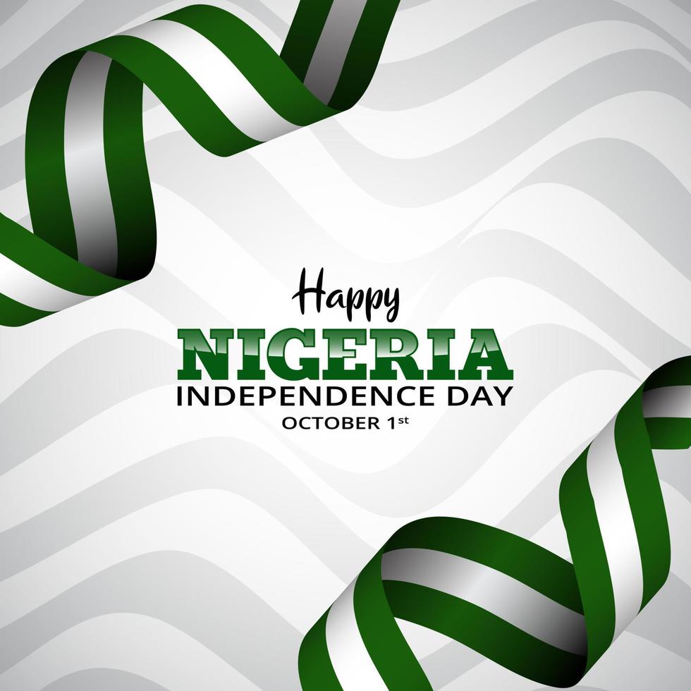 Nigeria independence day background with waving flag ribbon and pattern vector