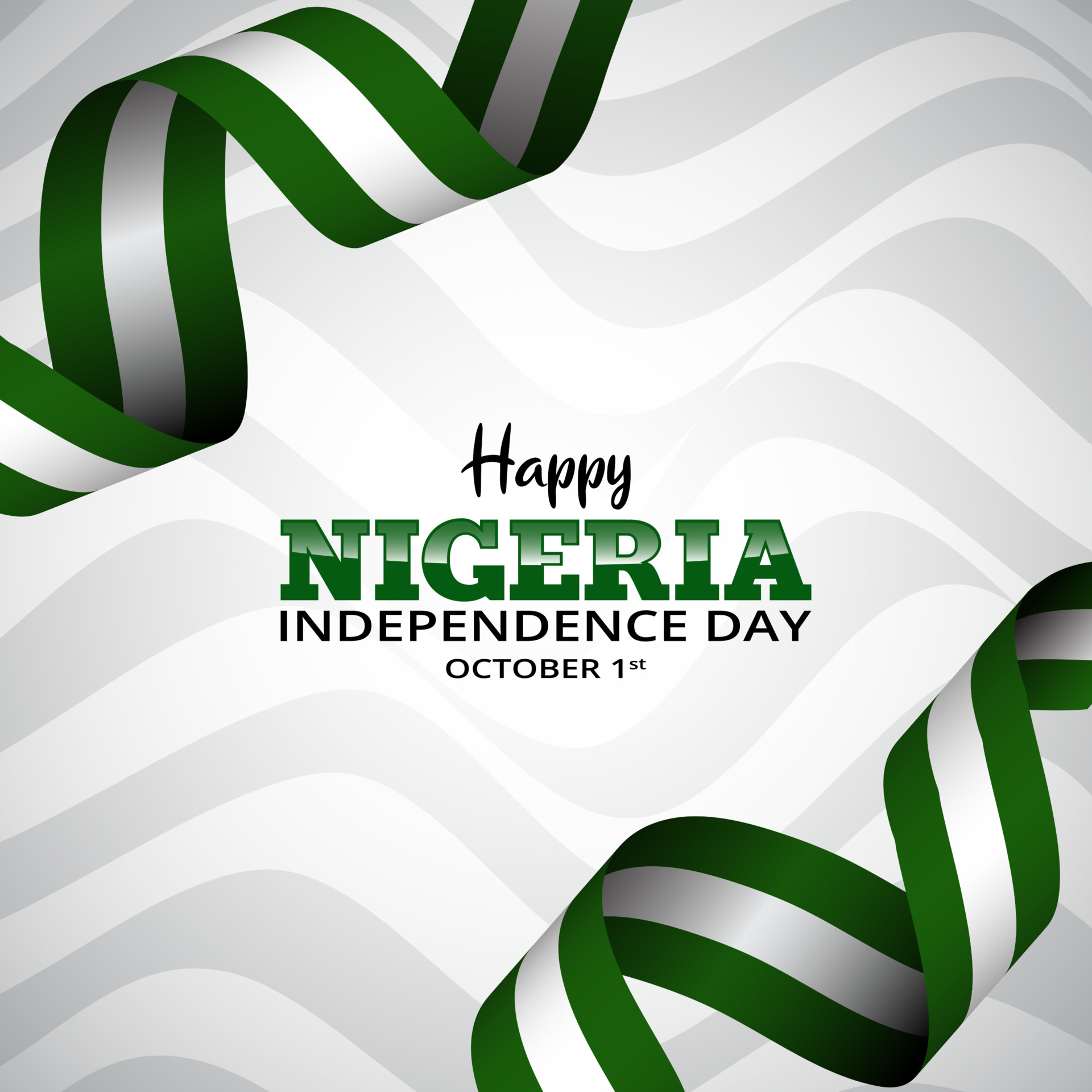 Nigeria independence day background with waving flag ribbon and pattern