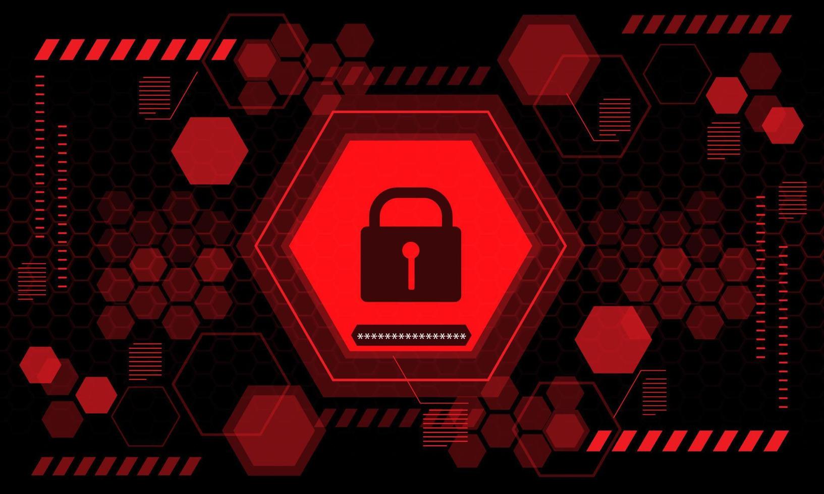 Red computer security display screen hexagon geometric black design modern futuristic technology vector background