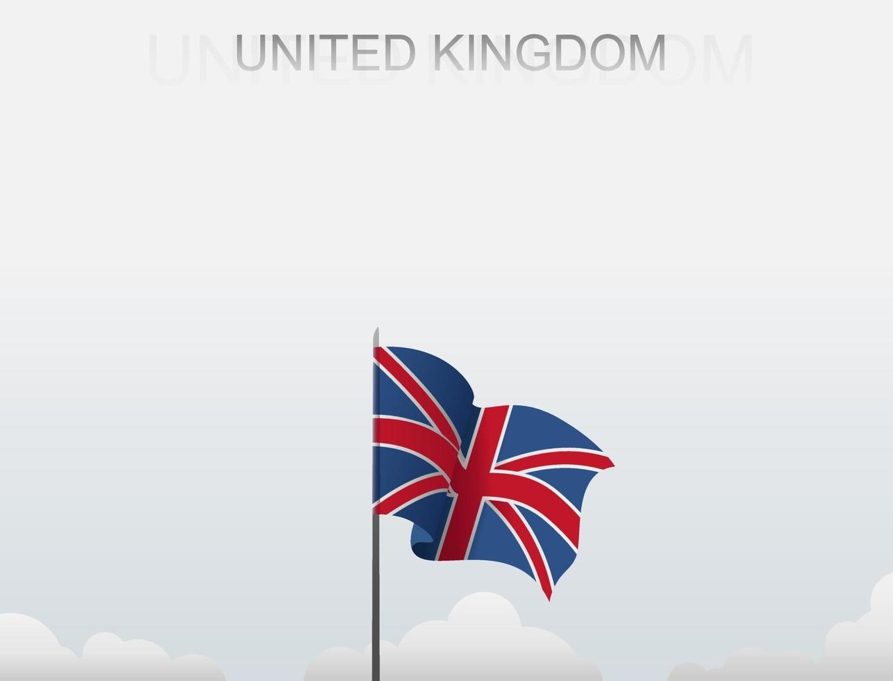 la bandera del reino unido ondea en un poste alto bajo el cielo blanco vector