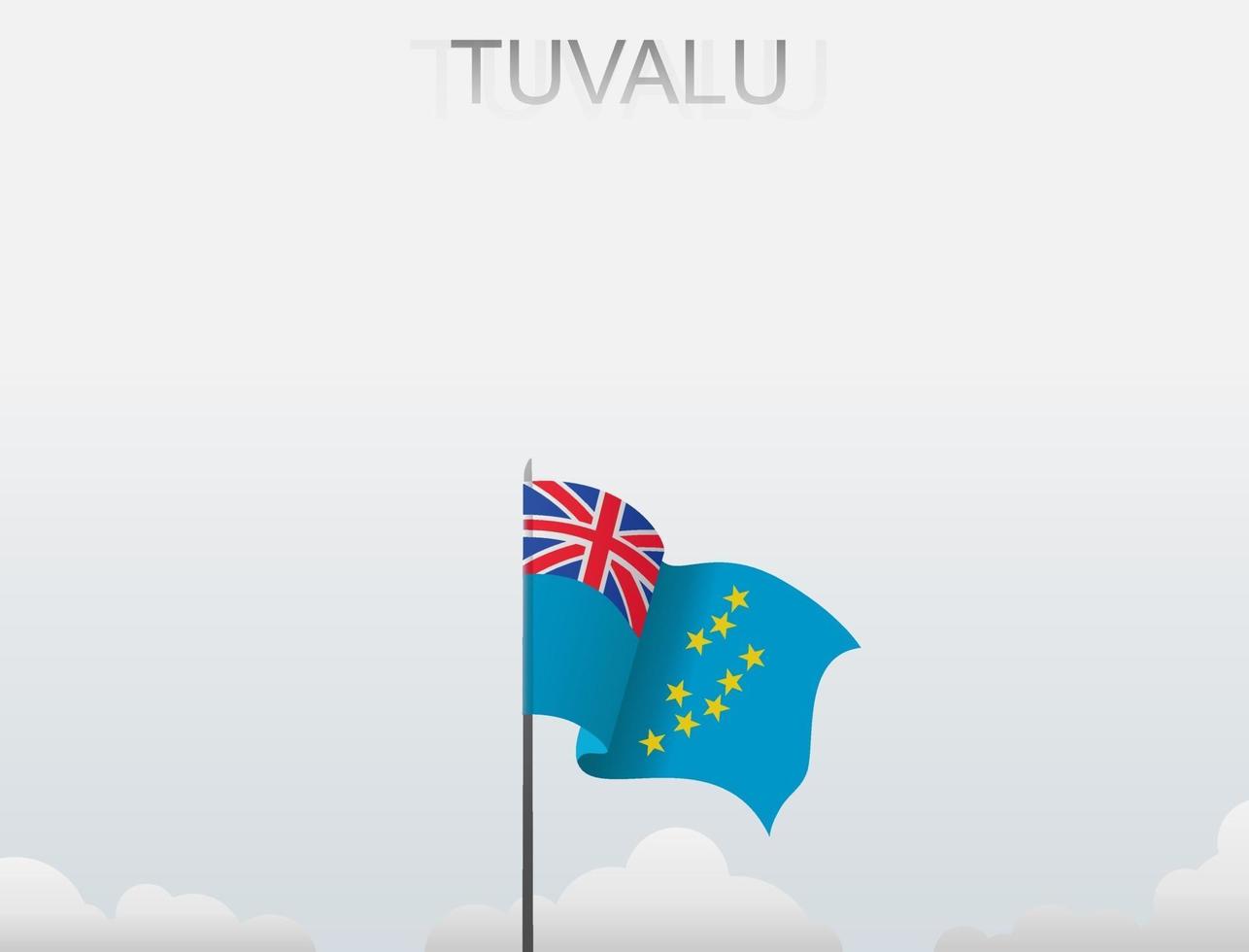 la bandera de tuvalu ondea en un poste alto bajo el cielo blanco vector