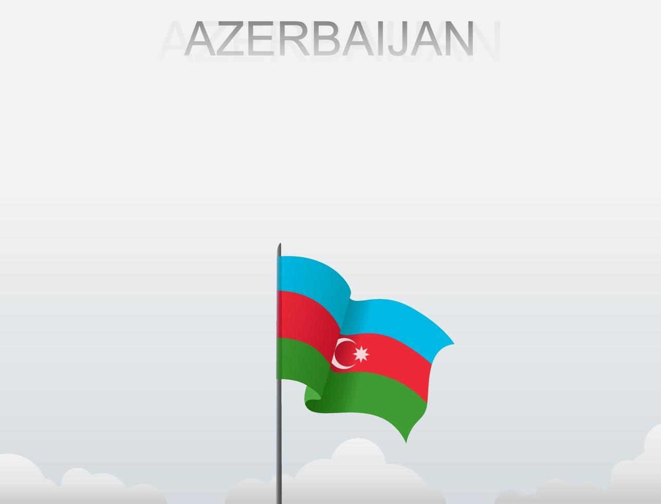 The Azerbaijan flag is flying on a pole that stands tall under the white sky vector