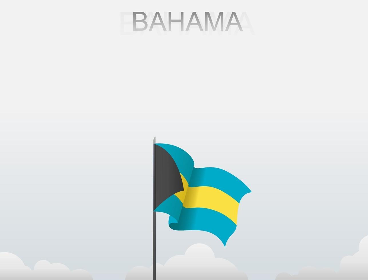 la bandera de bahamas ondea en un poste que se erige alto bajo el cielo blanco vector