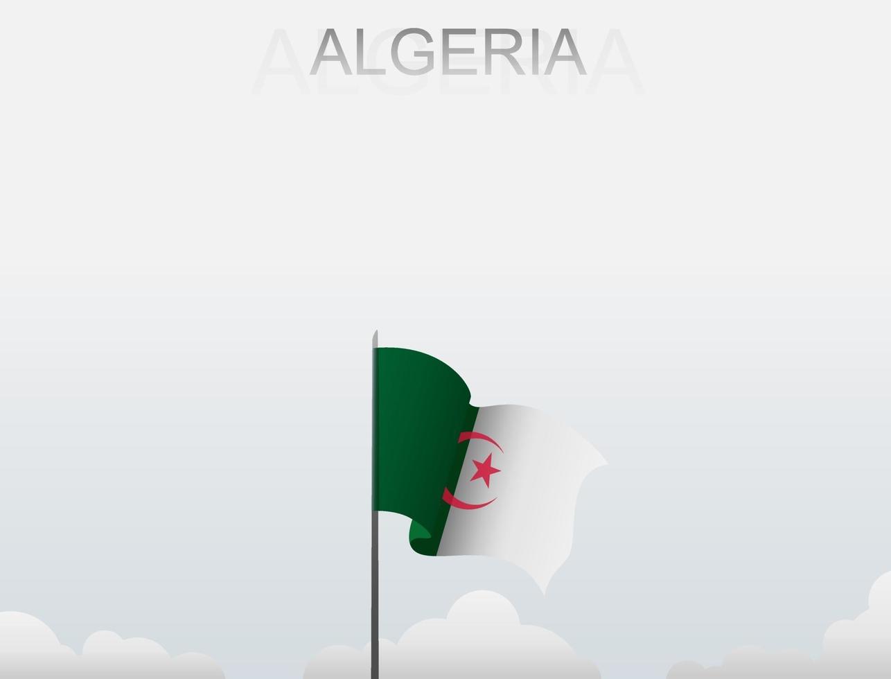 The Algeria flag is flying on a pole that stands tall under the white sky vector