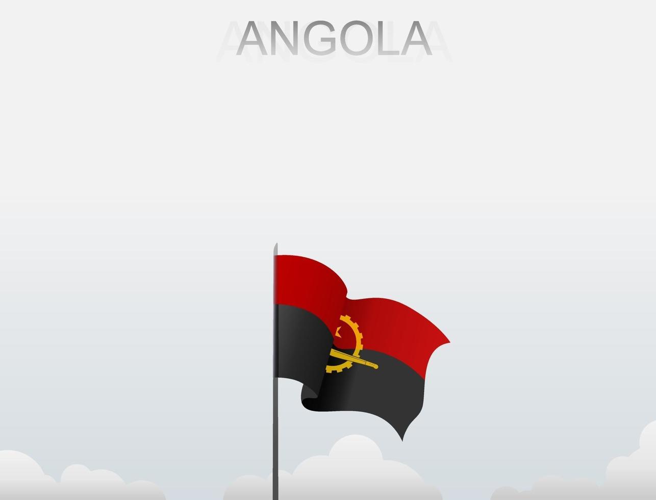 The Angola flag is flying on a pole that stands tall under the white sky vector