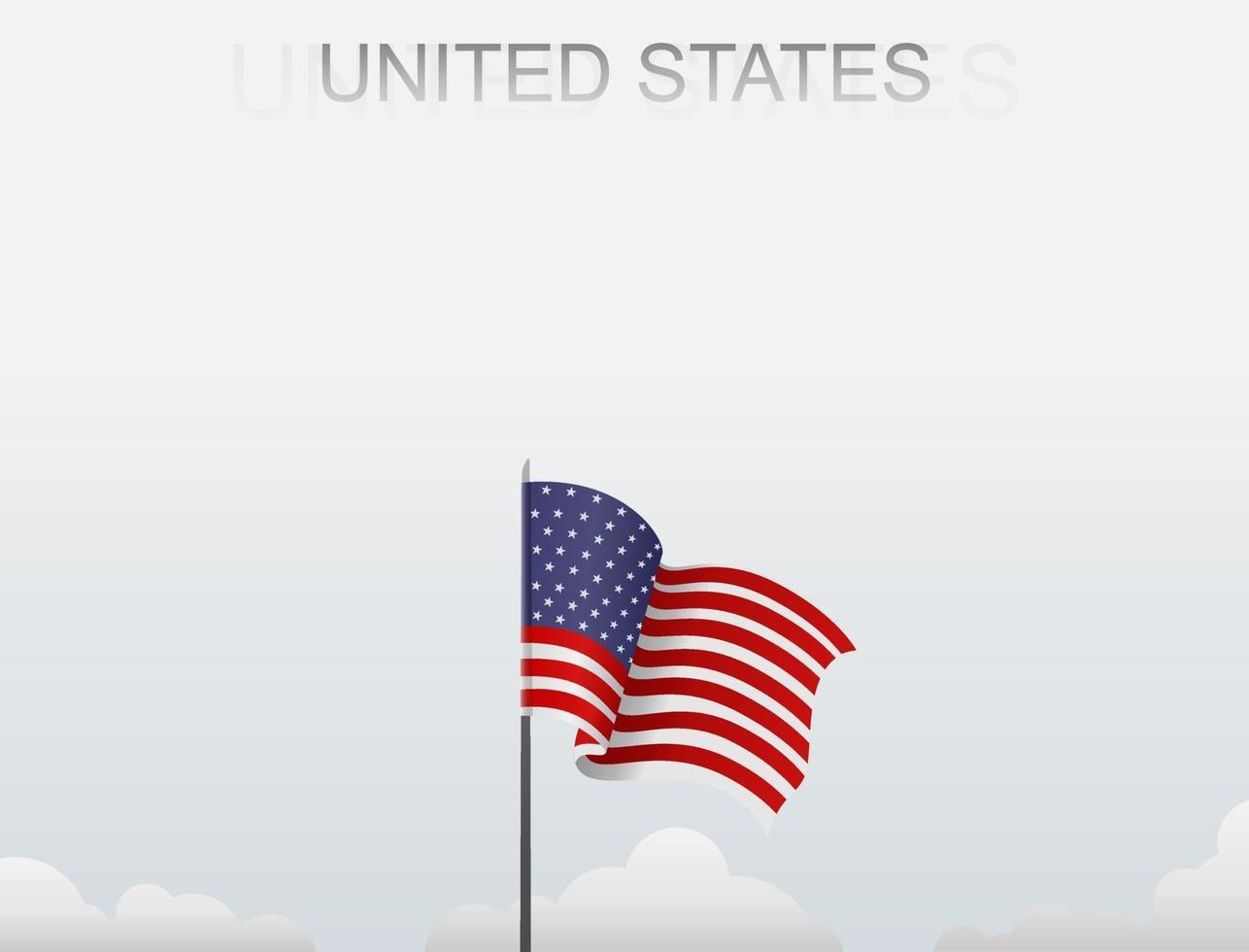 The United States flag is flying on a pole that stands tall under the white sky vector