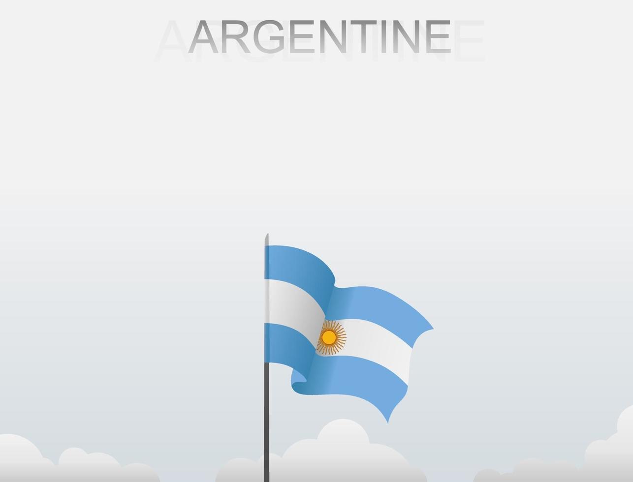 la bandera argentina ondea en un poste alto bajo el cielo blanco vector