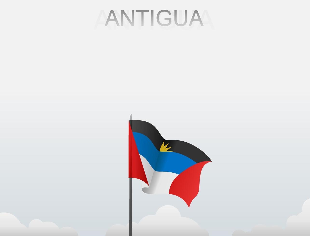 The Antigua flag is flying on a pole that stands tall under the white sky vector
