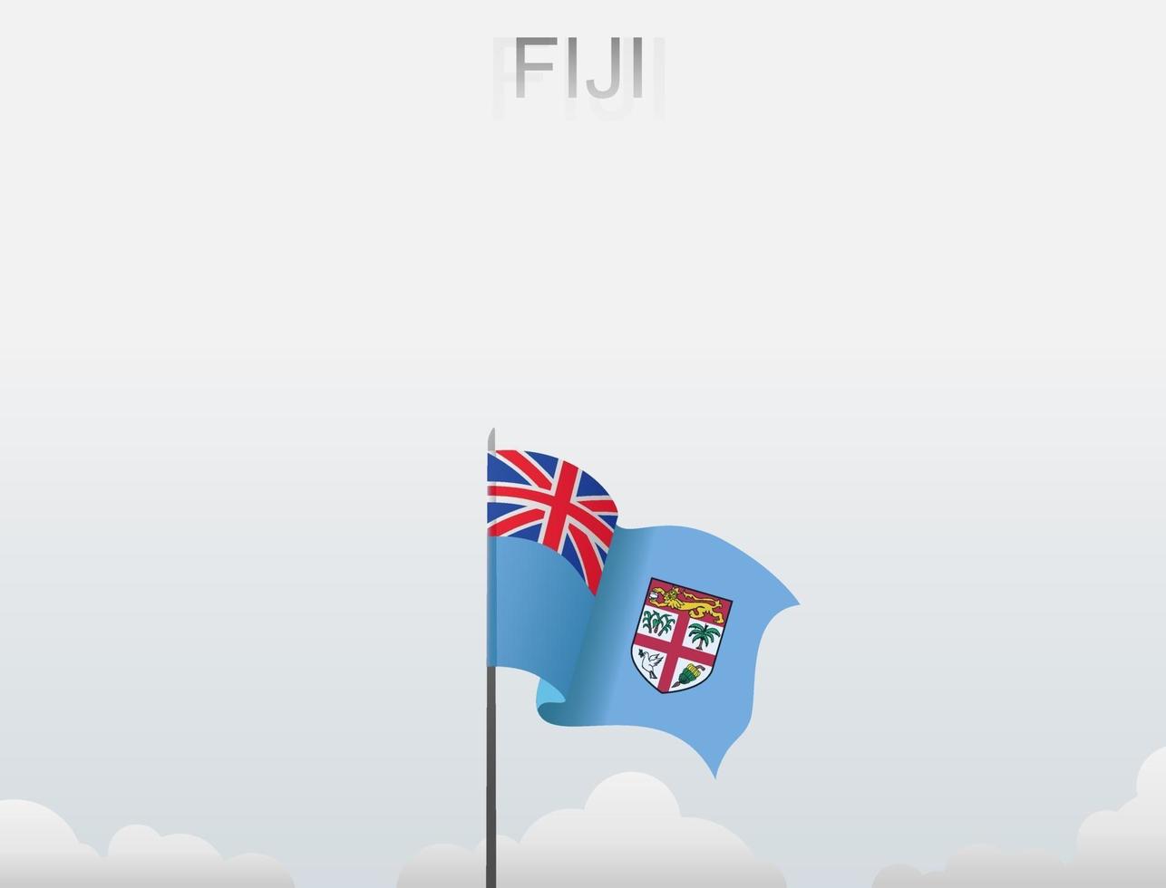 la bandera de fiji ondea en un poste alto bajo el cielo blanco vector