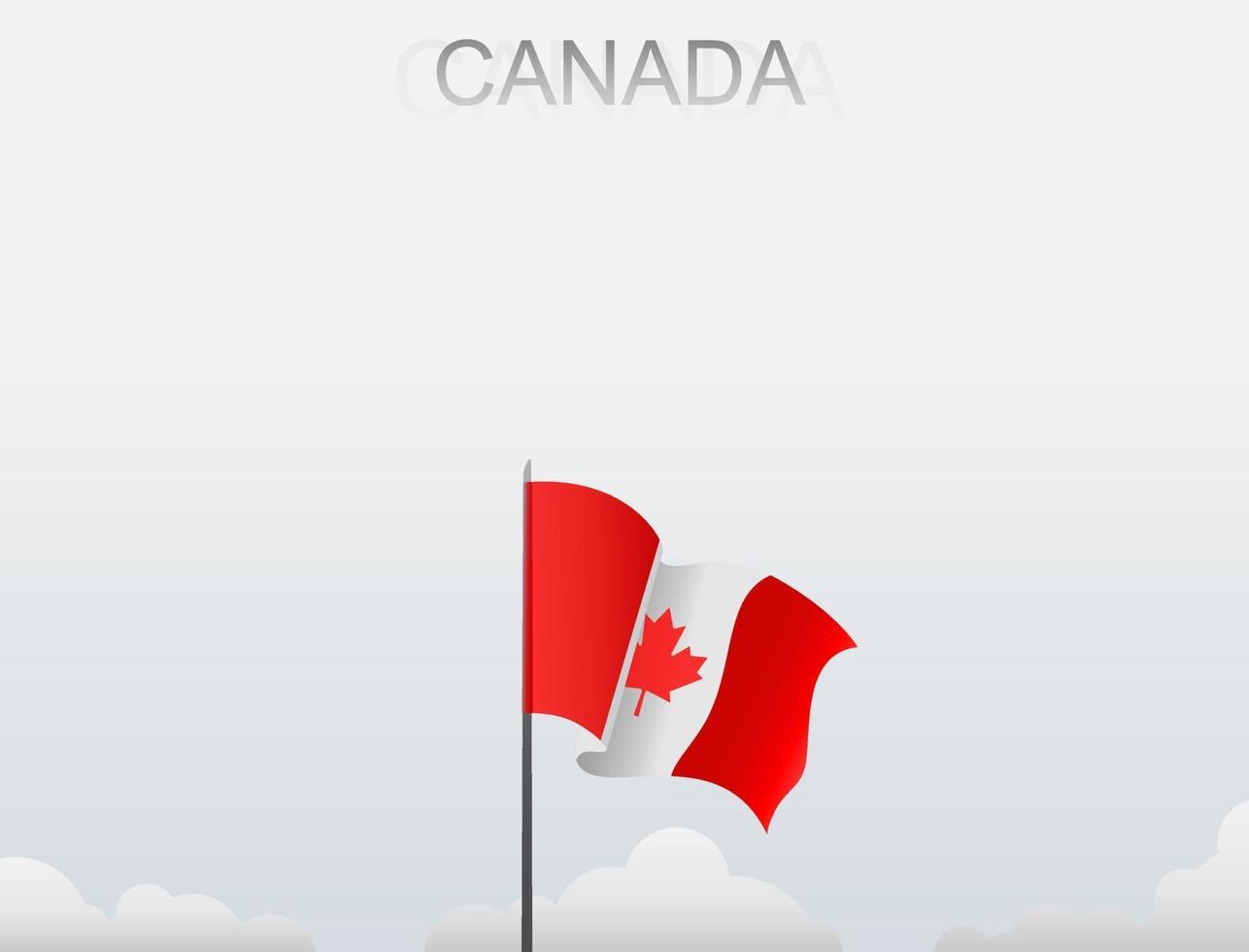 The Canada flag is flying on a pole that stands tall under the white sky vector