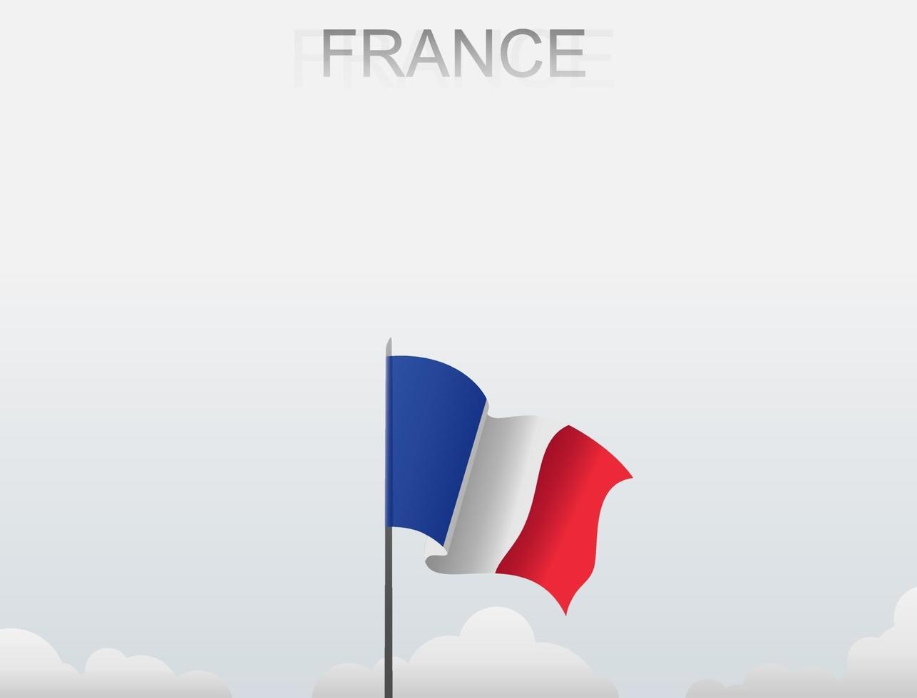 The France flag is flying on a pole that stands tall under the white sky vector