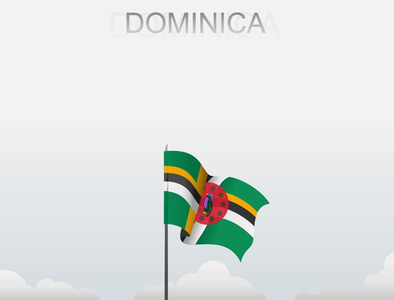 la bandera de dominica ondea en un poste alto bajo el cielo blanco vector