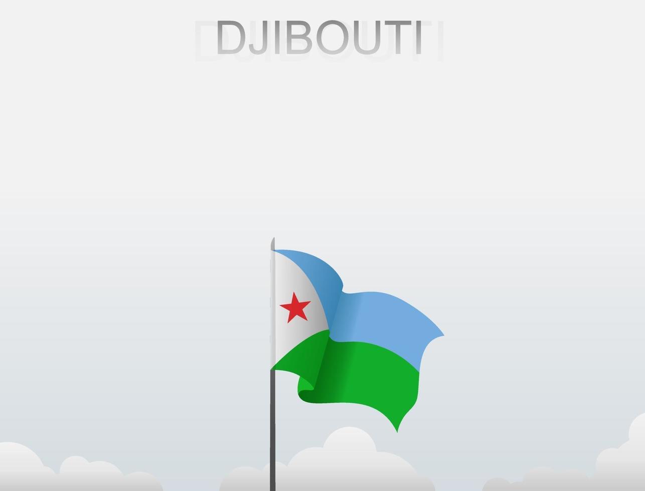 The Djibouti flag is flying on a pole that stands tall under the white sky vector