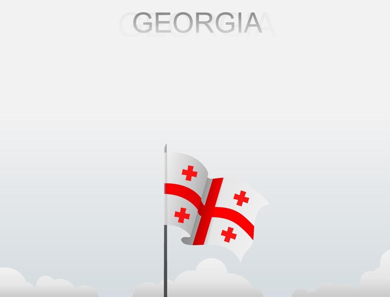 The Georgia flag is flying on a pole that stands tall under the white sky vector