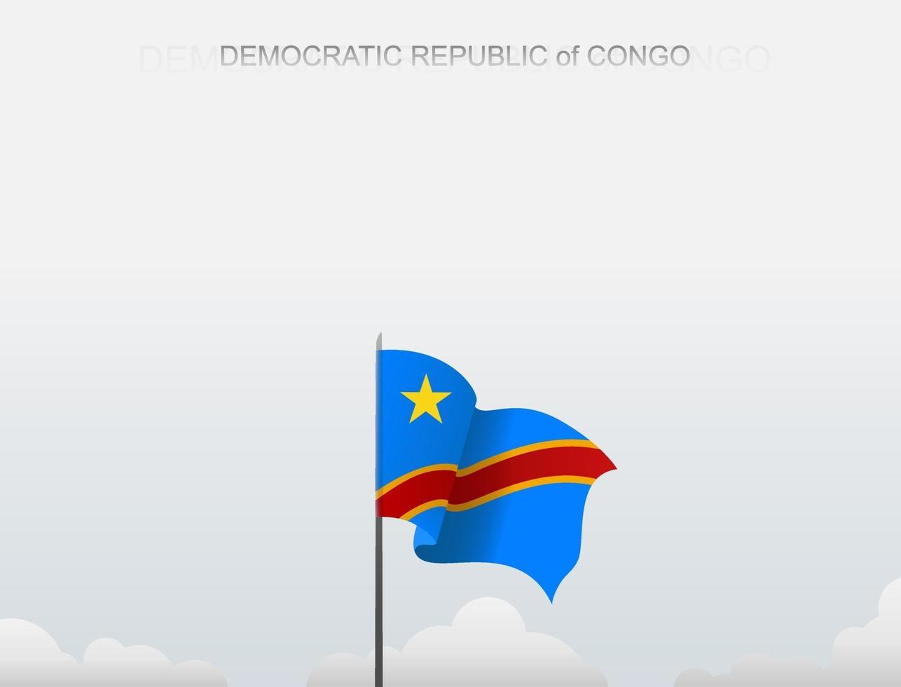 la bandera de la república democrática del congo ondea en un poste alto bajo el cielo blanco vector