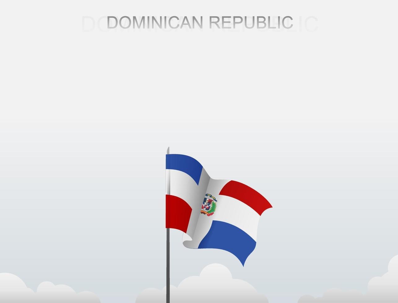 la bandera de la república dominicana ondea en un poste alto bajo el cielo blanco vector