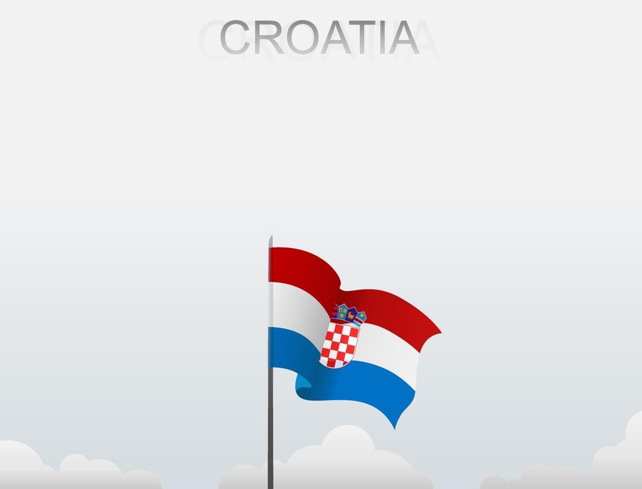 la bandera de croacia ondea en un poste alto bajo el cielo blanco vector